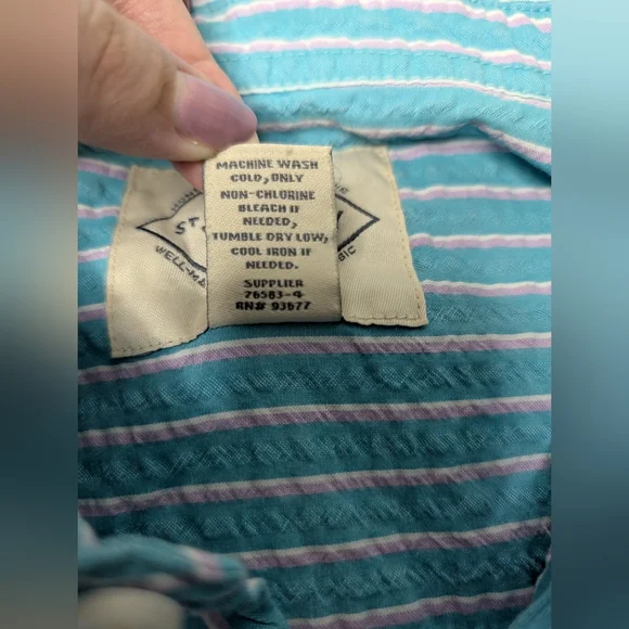 St. John's Bay XXL Mens No Tuck Textured Blue Pink White Stripe Button Up - Picture 4 of 10